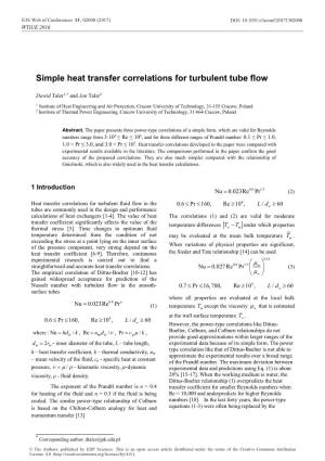 Simple Heat Transfer Correlations for Turbulent Tube Flow