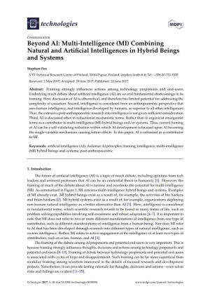 Beyond AI: Multi-Intelligence (MI) Combining Natural and Artiﬁcial Intelligences in Hybrid Beings and Systems