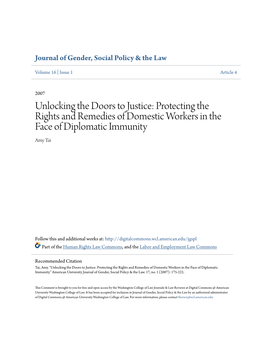 Unlocking the Doors to Justice: Protecting the Rights and Remedies of Domestic Workers in the Face of Diplomatic Immunity Amy Tai