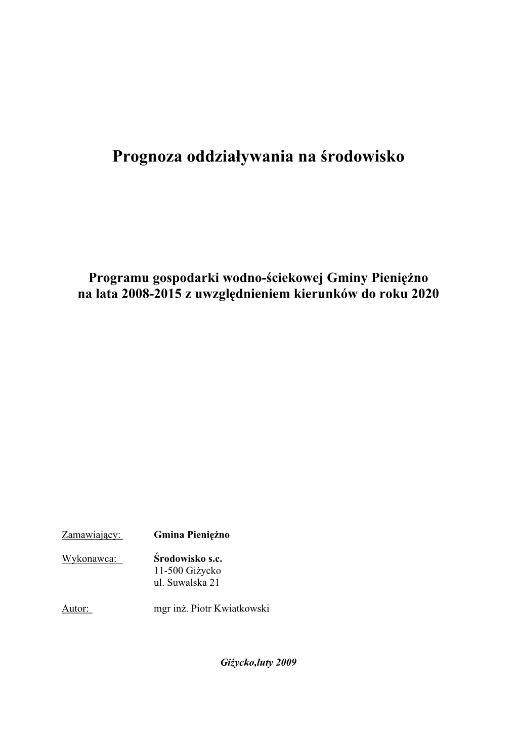 Prognoza Oddziaływania Na Środowisko Programu Gospodarki