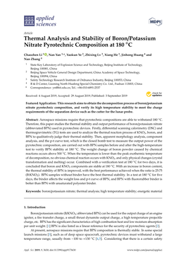 Thermal Analysis and Stability of Boron/Potassium Nitrate