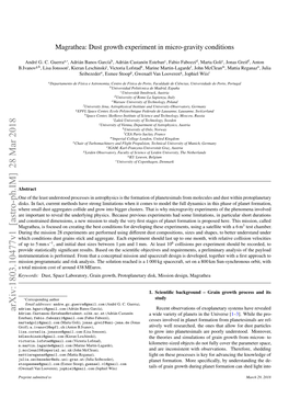 Magrathea: Dust Growth Experiment in Micro-Gravity Conditions