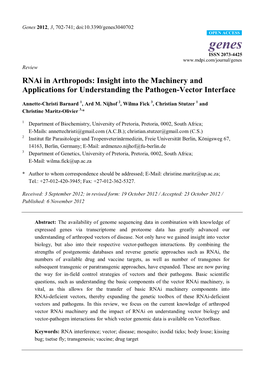 Rnai in Arthropods: Insight Into the Machinery and Applications for Understanding the Pathogen-Vector Interface