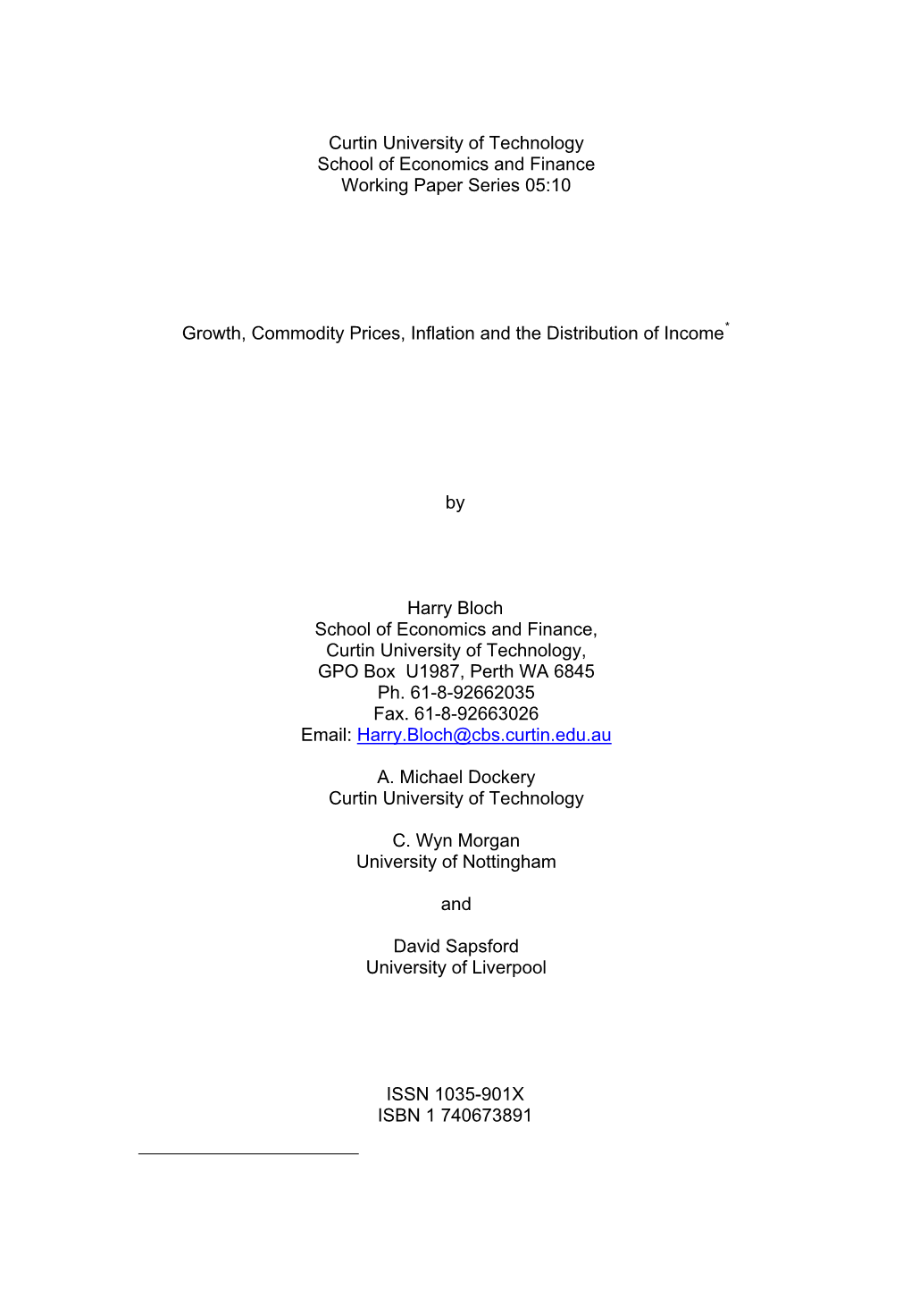 Curtin University of Technology School of Economics and Finance Working Paper Series 05:10