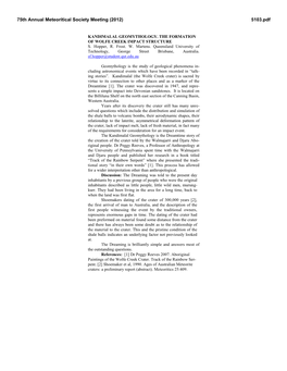 Kandimalal Geomythology. the Formation of Wolfe Creek Impact Structure S