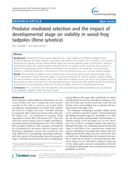 Predator Mediated Selection and the Impact of Developmental Stage on Viability in Wood Frog Tadpoles (Rana Sylvatica) Ryan Calsbeek1,2* and Shawn Kuchta1,3