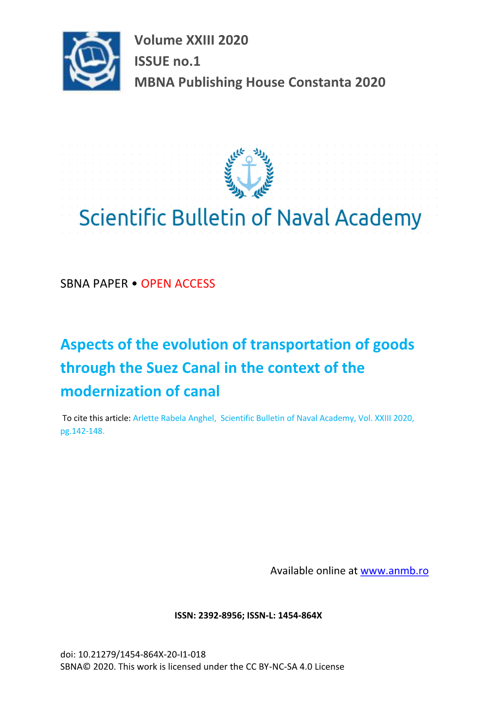 Aspects of the Evolution of Transportation of Goods Through the Suez Canal in the Context of the Modernization of Canal