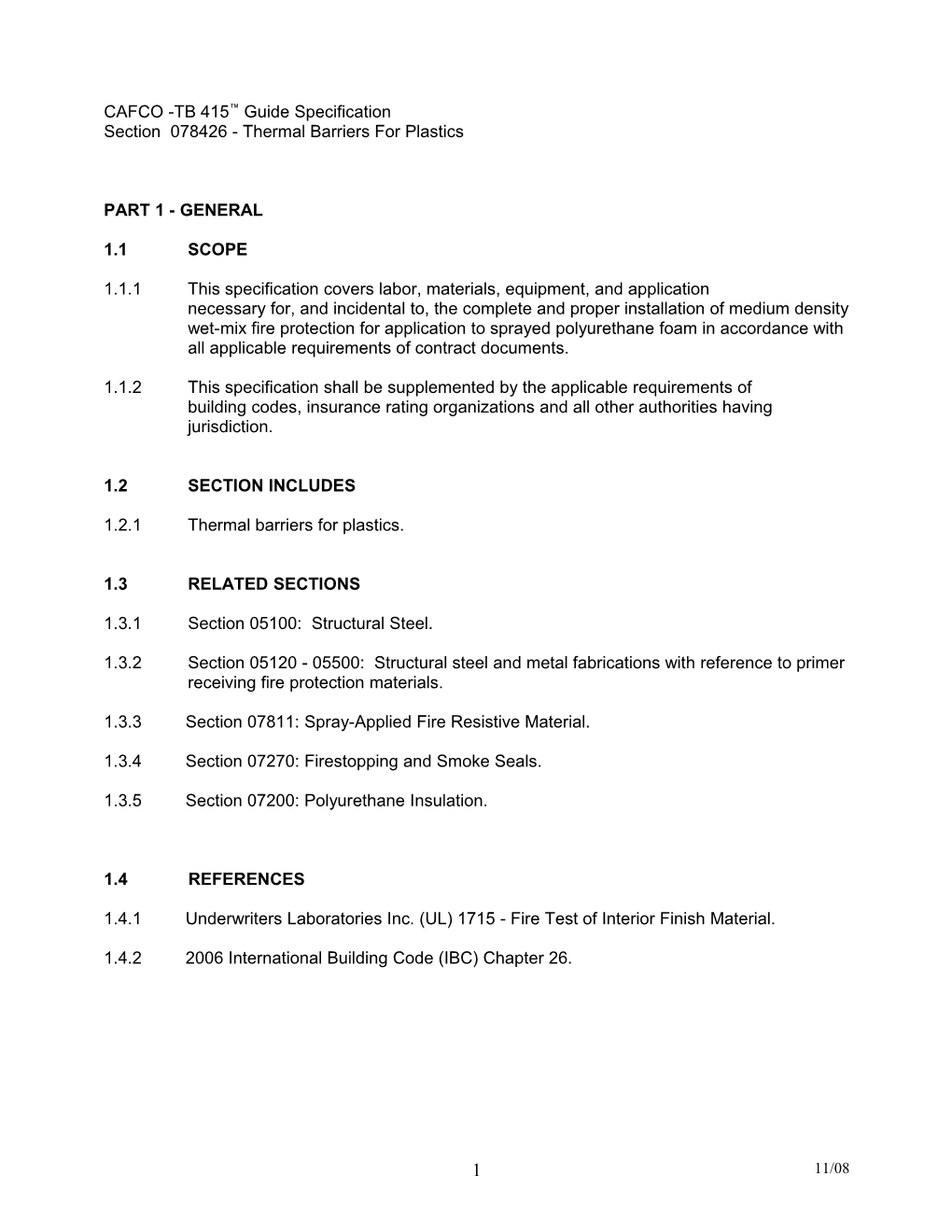 Section 078426 - Thermal Barriers for Plastics