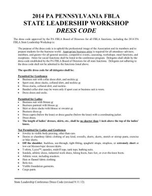 State Leadership Workshop Dress Code