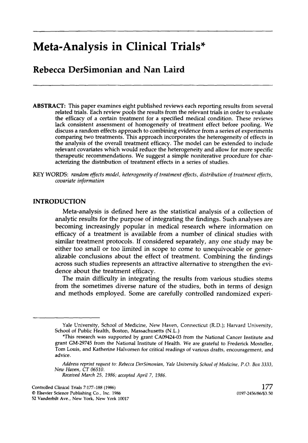 Meta-Analysis in Clinical Trials*