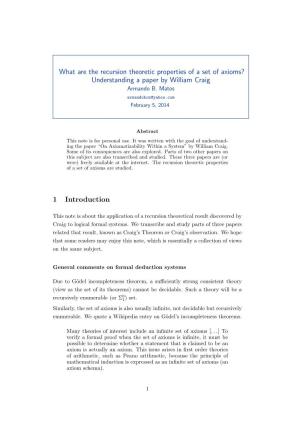 What Are the Recursion Theoretic Properties of a Set of Axioms? Understanding a Paper by William Craig Armando B