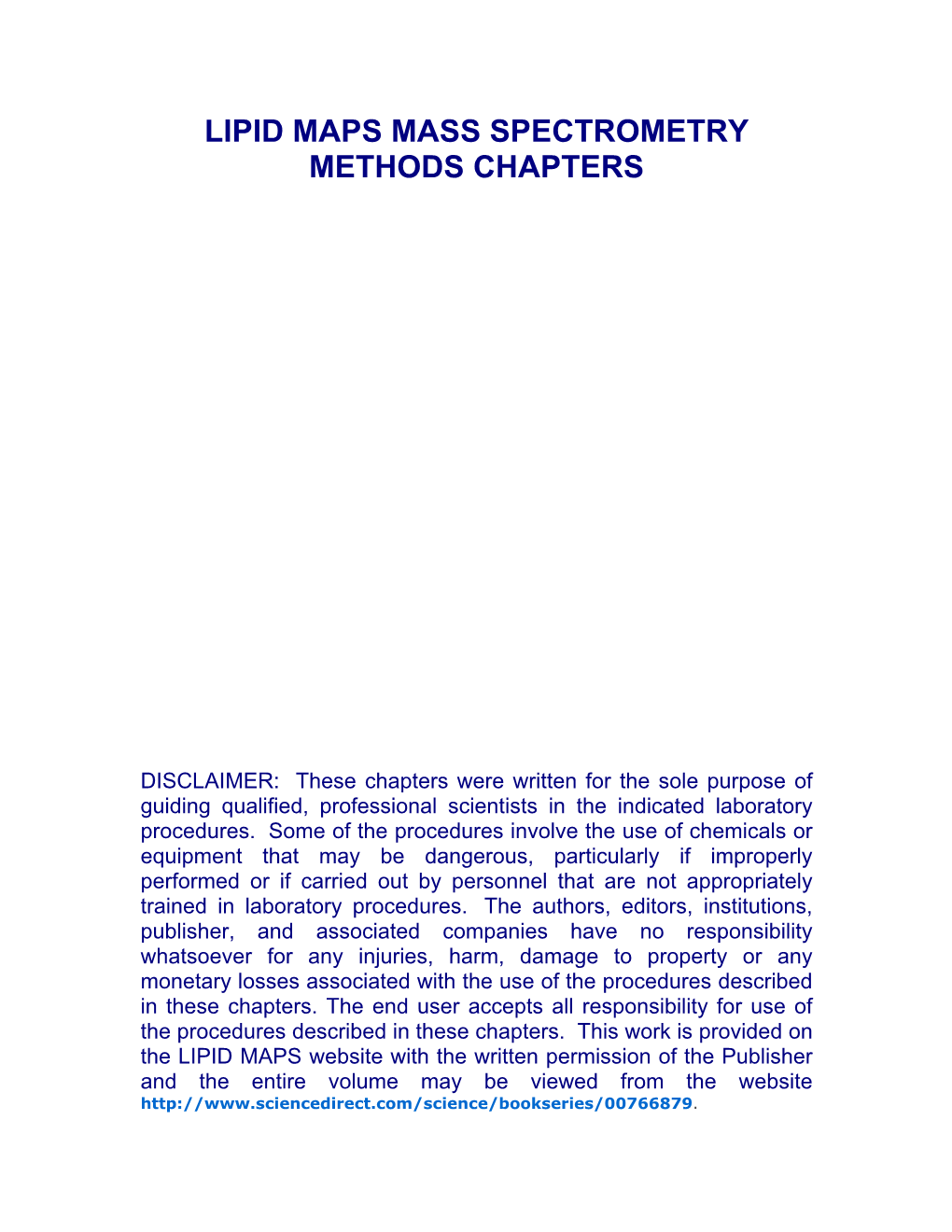 Lipid Maps Mass Spectrometry Methods Chapters