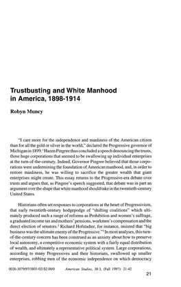 Trustbusting and White Manhood in America, 1898-1914