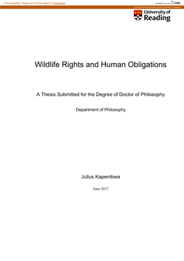 Wildlife Rights and Human Obligations