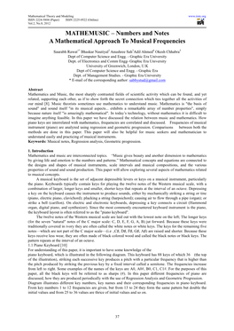 Numbers and Notes a Mathematical Approach to Musical Frequencies