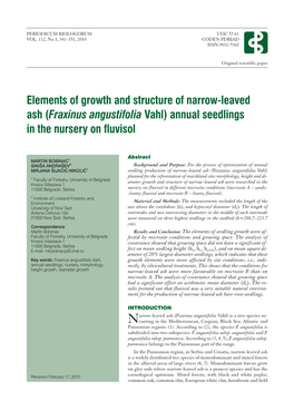 Elements of Growth and Structure of Narrow-Leaved Ash (Fraxinus Angustifolia Vahl) Annual Seedlings in the Nursery on Fluvisol