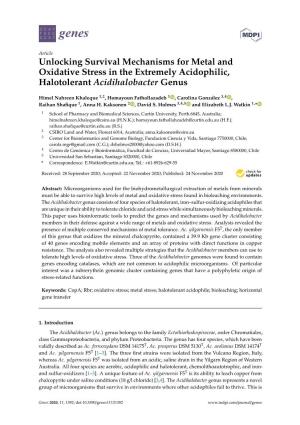 Unlocking Survival Mechanisms for Metal and Oxidative Stress in the Extremely Acidophilic, Halotolerant Acidihalobacter Genus