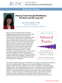 Altering Traits Through Mindfulness: the Short and the Long of It