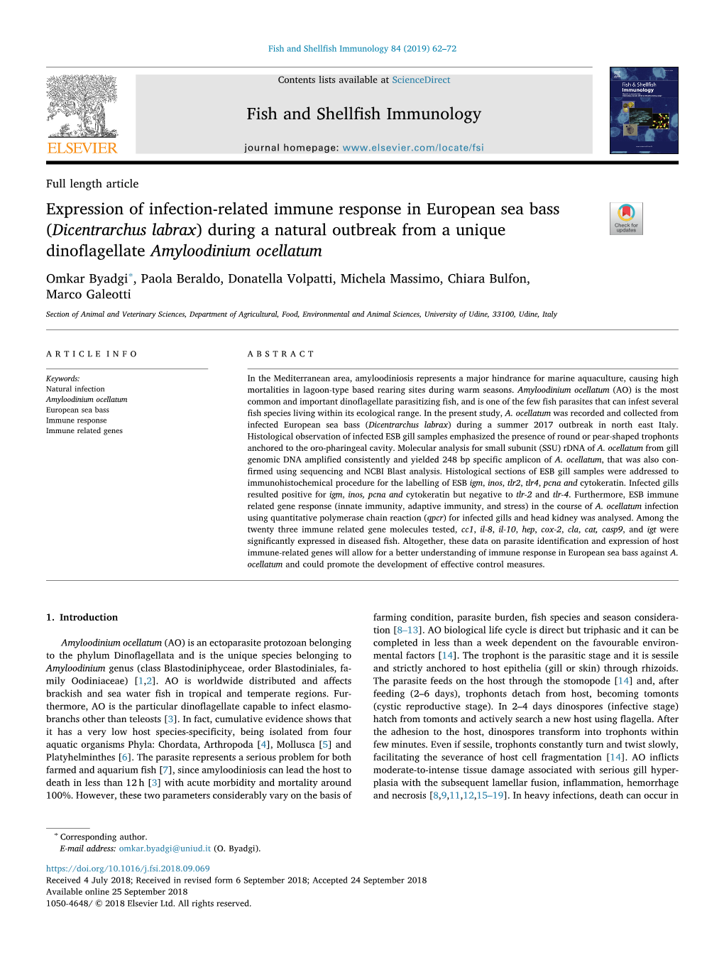 Expression of Infection-Related Immune Response in European Sea Bass