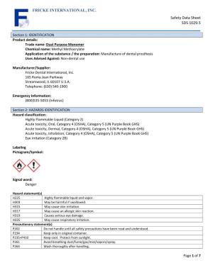 FRICKE INTERNATIONAL, INC. Safety Data Sheet SDS 1029.5