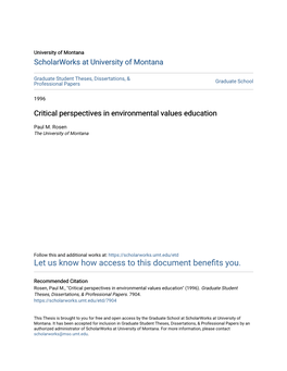 Critical Perspectives in Environmental Values Education