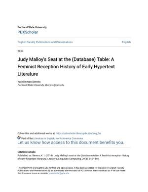 Judy Malloy's Seat at the (Database) Table: a Feminist Reception History of Early Hypertext Literature