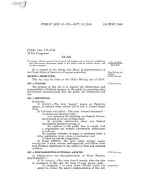Public Law 111–274 111Th Congress An