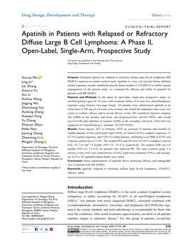 Apatinib in Patients with Relapsed Or Refractory Diffuse Large B Cell Lymphoma: a Phase II, Open-Label, Single-Arm, Prospective Study