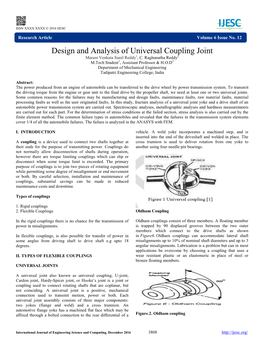Design and Analysis of Universal Coupling Joint Maram Venkata Sunil Reddy1, C