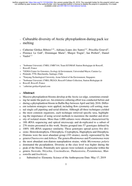 Culturable Diversity of Arctic Phytoplankton During Pack Ice