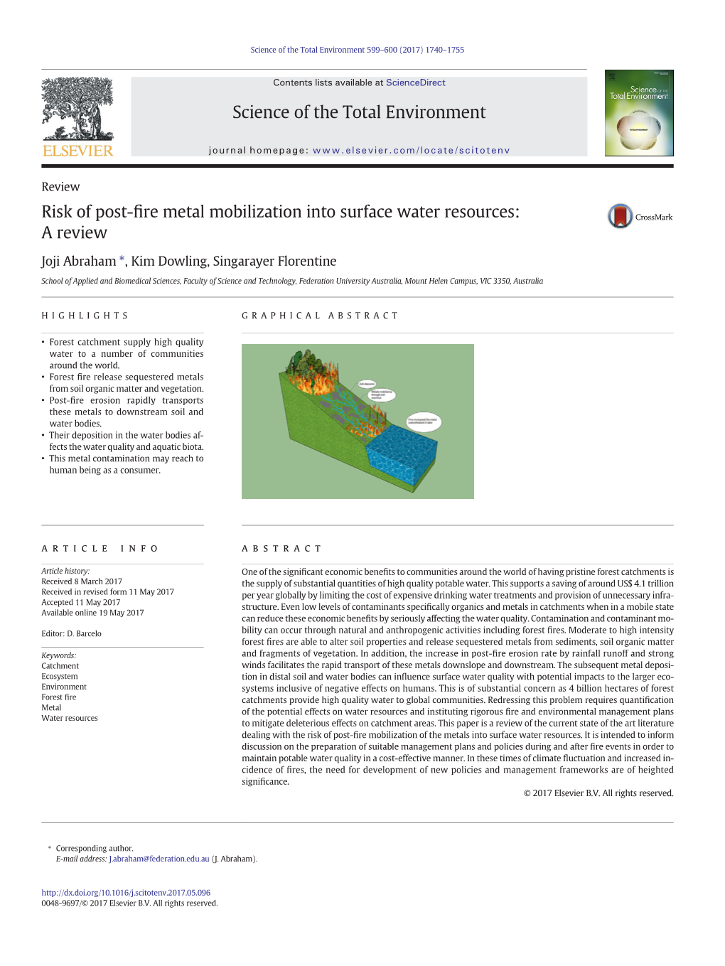 Risk of Post-Fire Metal Mobilization Into Surface Water Resources