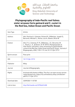Phylogeography of Indo‐Pacific Reef Fishes: Sister Wrasses Coris