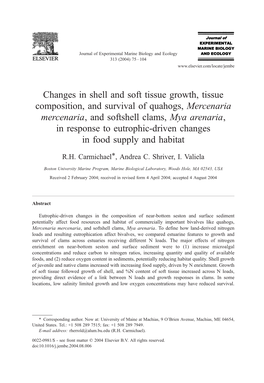 Changes in Shell and Soft Tissue Growth, Tissue Composition, And