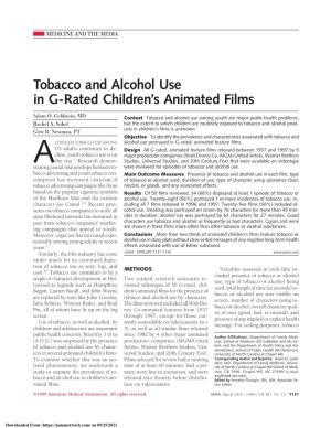 Tobacco and Alcohol Use in G-Rated Children's Animated Films