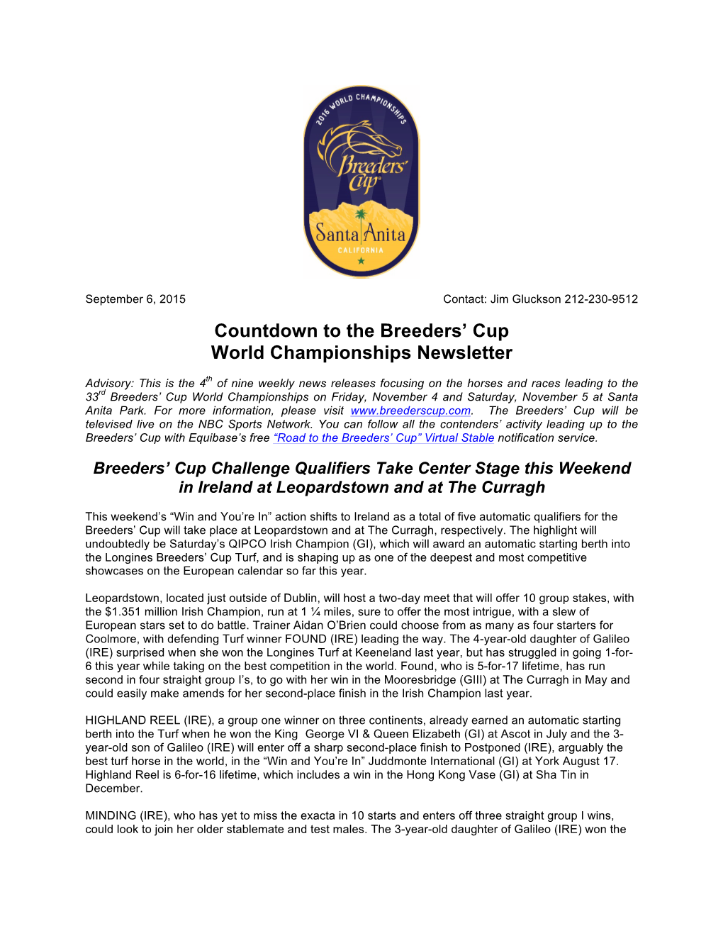 Countdown to the Breeders' Cup World Championships Newsletter