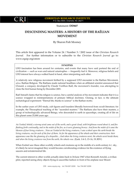 Descending Masters: a History of the Raëlian Movement