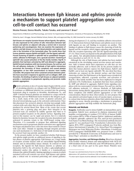 Interactions Between Eph Kinases and Ephrins Provide a Mechanism to Support Platelet Aggregation Once Cell-To-Cell Contact Has Occurred