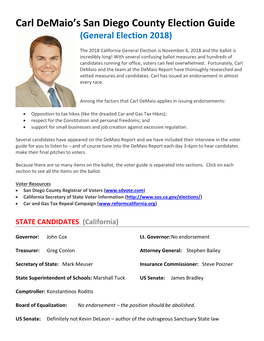 Carl Demaio's San Diego County Election Guide