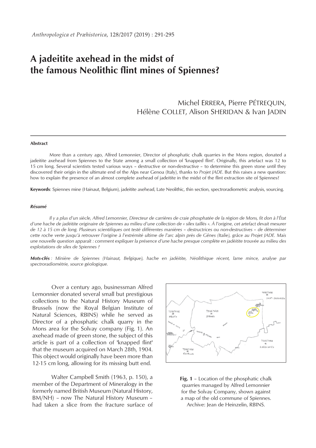 A Jadeitite Axehead in the Midst of the Famous Neolithic Flint Mines of Spiennes?