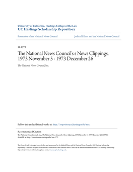 The National News Council's S News Clippings, 1973 November 5 - 1973 December 26 (1973)