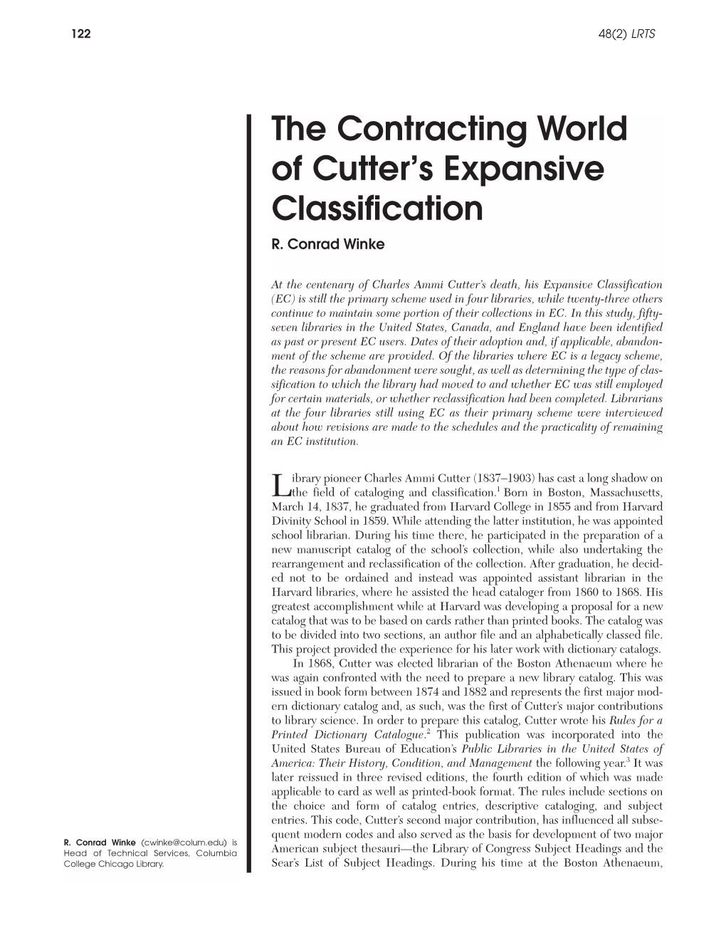 The Contracting World of Cutter's Expansive Classification
