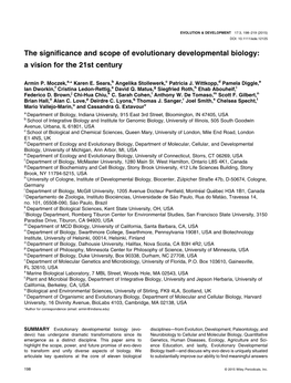 The Significance and Scope of Evolutionary Developmental Biology 199