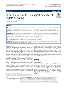 A Brief Review of the Biological Potential of Indole Derivatives Sunil Kumar* and Ritika