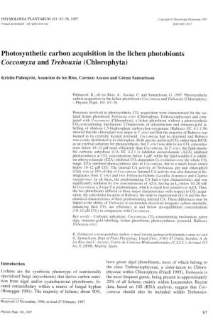Photosynthetic Carbon Acquisition in the Lichen Photobionts Coccomyxa and Trebouxia (Chlorophyta)