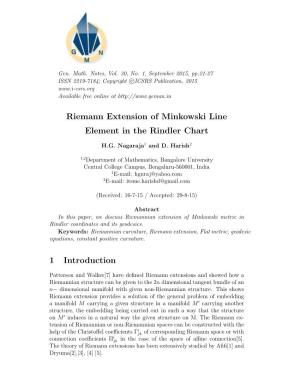 Riemann Extension of Minkowski Line Element in the Rindler Chart