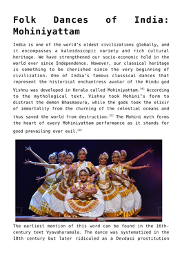 Folk Dances of India: Mohiniyattam
