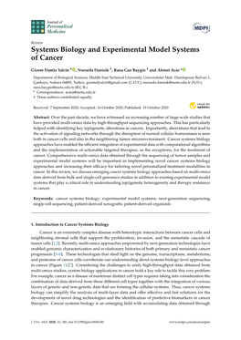 Systems Biology and Experimental Model Systems of Cancer