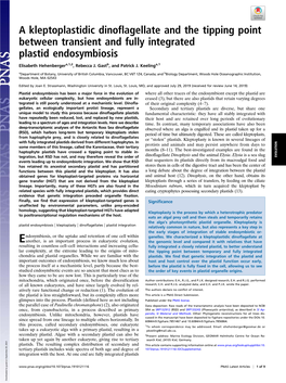 A Kleptoplastidic Dinoflagellate and the Tipping Point Between Transient and Fully Integrated Plastid Endosymbiosis