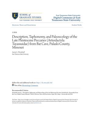 Description, Taphonomy, and Paleoecology of the Late Pleistocene Peccaries (Artiodactyla: Tayassuidae) from Bat Cave, Pulaski County, Missouri Aaron L