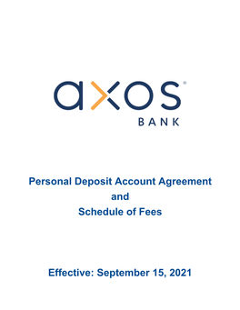 Personal Deposit Account Agreement and Schedule of Fees Effective